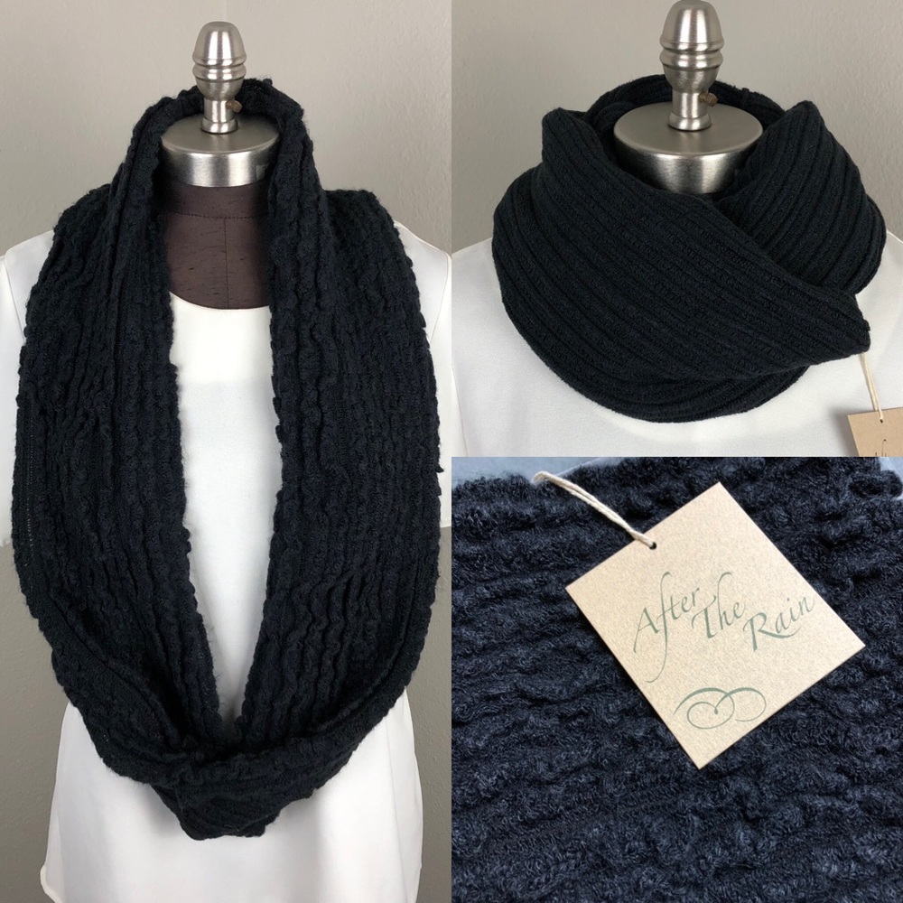 Black Ruffle Infinity Scarf Stretchy Wrap NWT